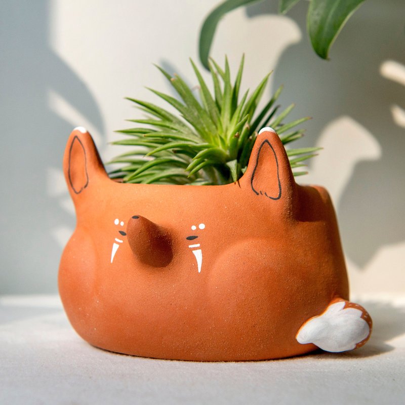 Chubby cheeks Tribal Terra Fox Planter. Handmade plant pot with drainage. - Pottery & Ceramics - Pottery 