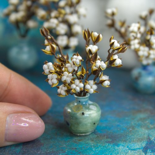 Rina Vellichor Miniatures TUTORIAL Miniature cotton sprig with air dry clay | PDF + video