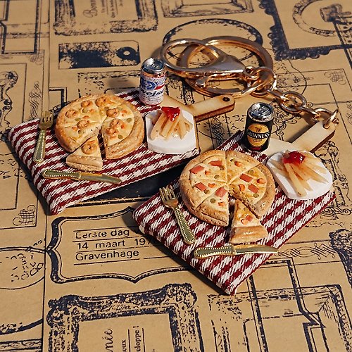 橡木果藝術工作室 Donguriartstudio手作仿真食物系列-披薩派對 鑰匙圈/磁鐵