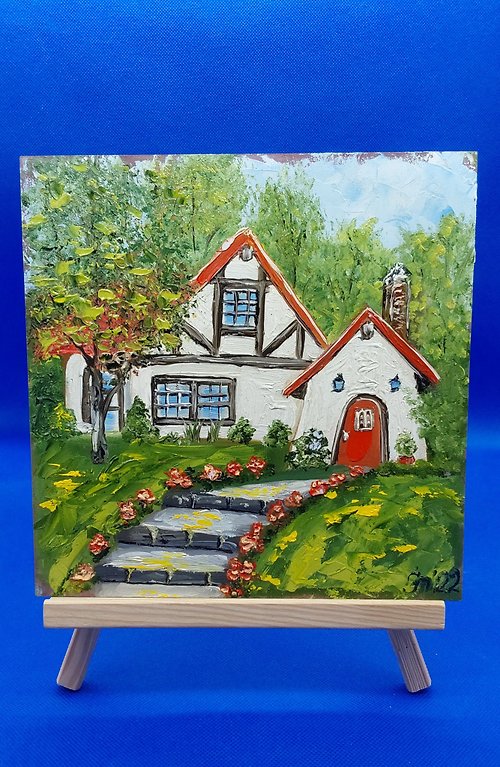 CosinessArt Funny Fairytale Forest House #2 Painting, handmade, oil painting for the nursery