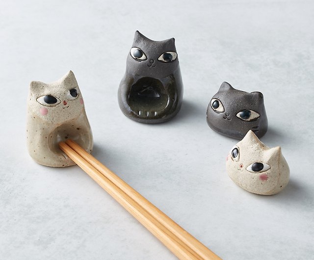 ある種の創造性があります-日本の美濃焼-陶器の手作り箸置き-猫のデュオセット（4つ選択2） ショップ Species Dining 箸・箸置き  Pinkoi