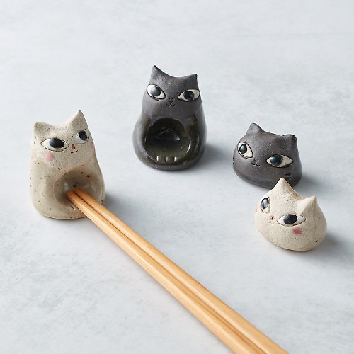 有種創意 日本食器 有種創意 - 日本美濃燒 - 陶製手作筷架 - 貓咪雙件組(4選2)