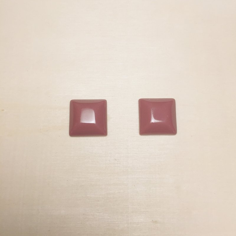 復古磚紅方形菱形耳環耳夾 - 耳環/耳夾/耳骨夾 - 樹脂 咖啡色
