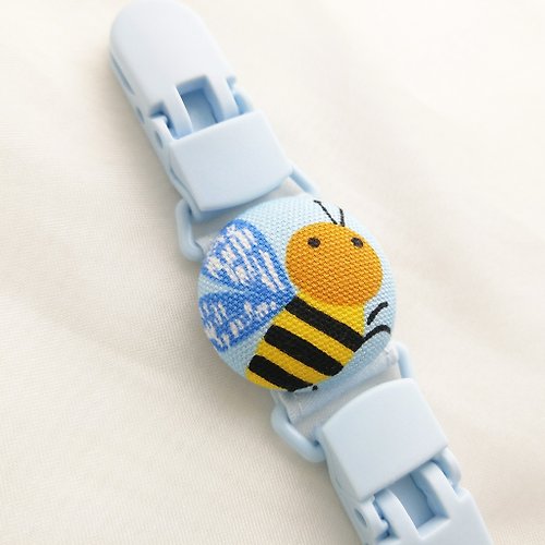 QQ rabbit 手工嬰幼兒精品 彌月禮盒 嗡嗡嗡小蜜蜂。手帕夾 短版奶嘴鏈