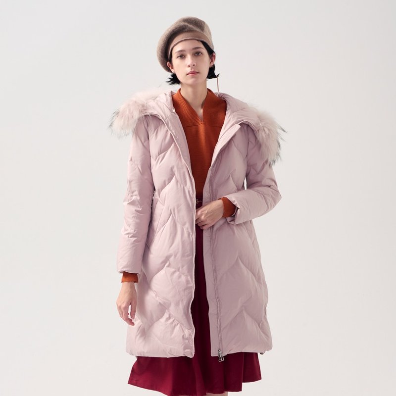 AVVJOY | Furry hat long down jacket pink purple hooded warm autumn and winter fashion - เสื้อแจ็คเก็ต - วัสดุอื่นๆ 