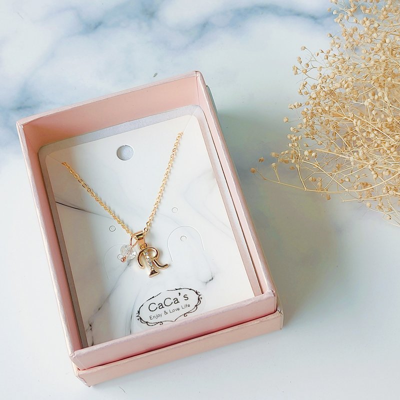 Fashion all - match gold delicate English letters sapphire crystal necklace creative necklace birthday gift - สร้อยคอ - โลหะ สีทอง