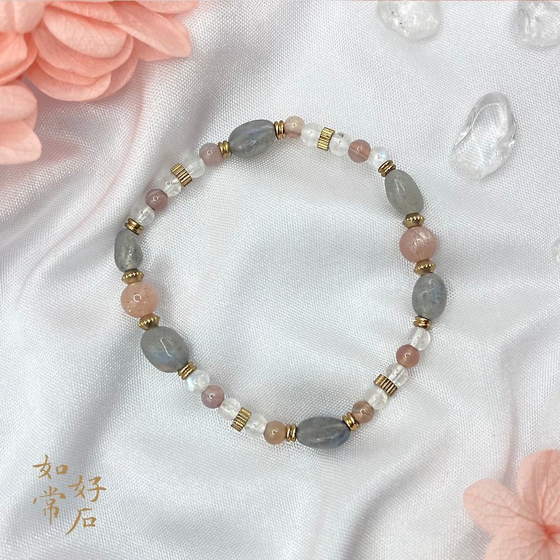 [Chu Chu] Moonstone/Agate/Blue Labradorite semi- Gemstone bracelet - Bracelets - Semi-Precious Stones Pink