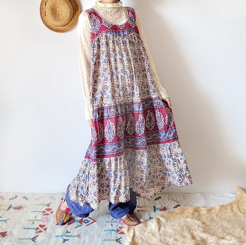 BajuTua / Vintage / 80's Paramecia Cover Dye Totem Umbrella Swing Vest Dress - One Piece Dresses - Cotton & Hemp Pink