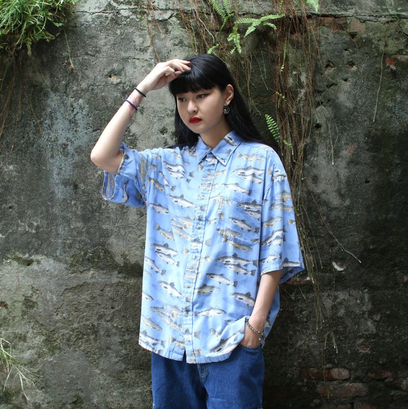 Back to Green::Columbia 清澈水藍 //vintage shirt - 男襯衫/休閒襯衫 - 棉．麻 