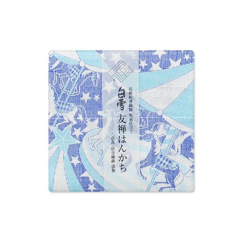 京友禪染手帕 / 旋轉木馬 藍色 - 手帕 - 棉．麻 藍色