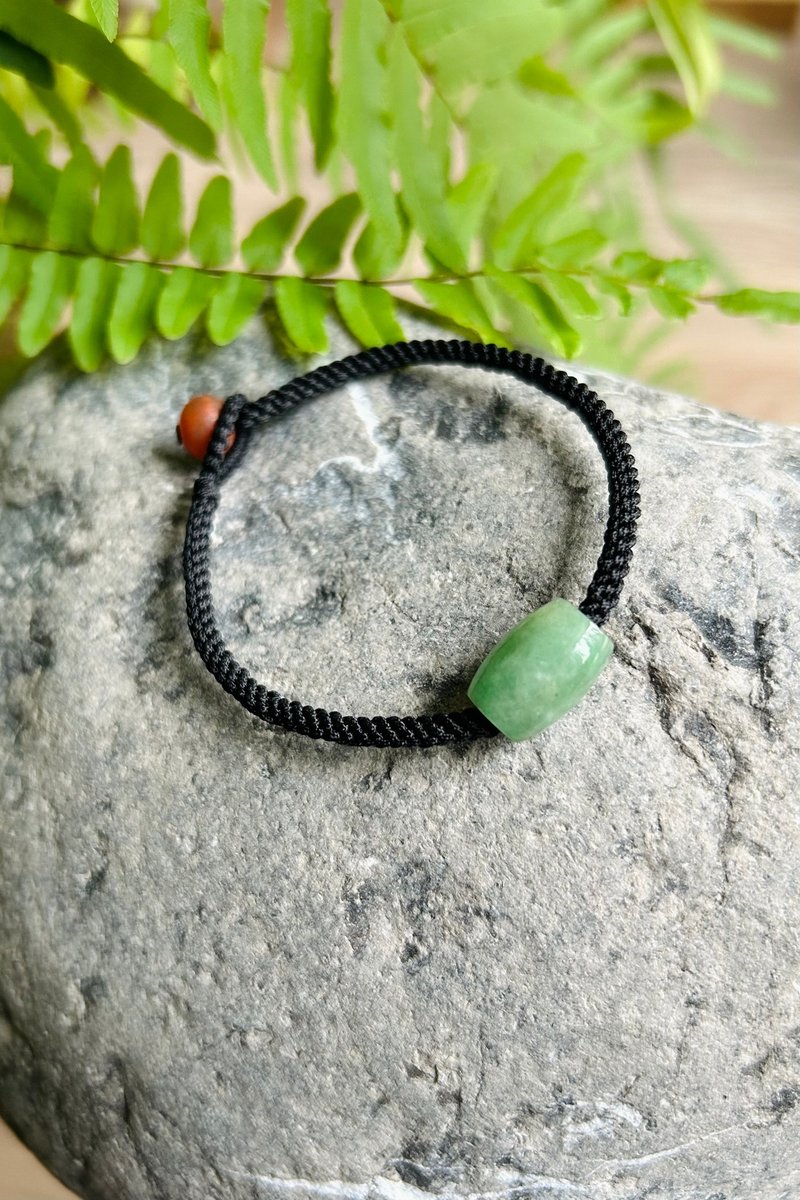 No.8-Original & Jade | Jade Drum Bead Agate Raw Stone Braided Rope | Only one piece - สร้อยข้อมือ - เครื่องเพชรพลอย 