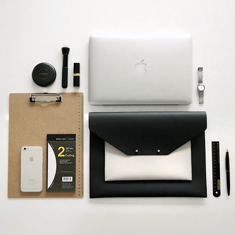 Funnymade-Adult Receiving Leather Slate Pack -13.3吋 - Extreme Black + Ivory, FNM34539 - กระเป๋าแล็ปท็อป - หนังแท้ สีดำ