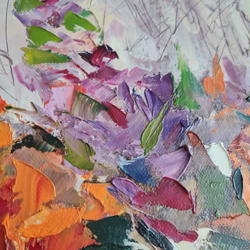 花のオリジナル油絵キャンバス油彩抽象画花瓶の花 - ショップ