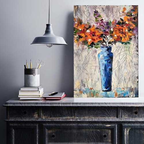 花のオリジナル油絵キャンバス油彩抽象画花瓶の花 - ショップ 