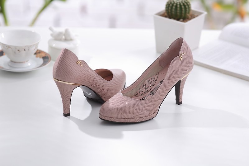 Venus-French Pink Rose-Snake Print Micro Pointed Leather High Heels - รองเท้าส้นสูง - หนังแท้ สึชมพู