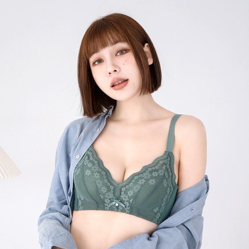 Pink Lady 無鋼圈 AB罩杯 豔夏繁花 均勻加厚杯 柔滑側片內衣 - 女內衣褲 - 其他人造纖維 綠色