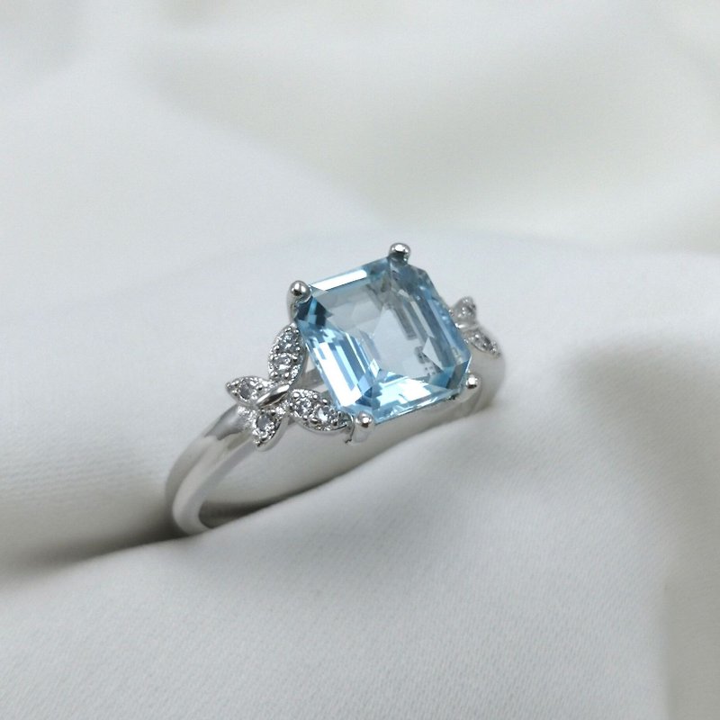 海水藍寶 珠寶等級 正藍色光澤 設計師訂製款 氣質 質感 輕珠寶 - 戒指 - 純銀 藍色