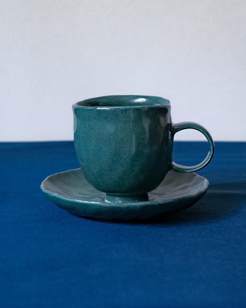 陶瓷 咖啡杯碟 茶杯碟 杯盤組 綠沼 Espresso Cup and saucer - 盤子/餐盤/盤架 - 陶 綠色