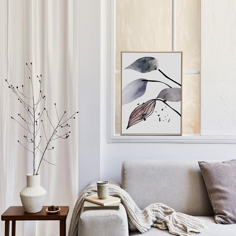 Ink Purple Branches And Leaves III - Plants Art Print, Morandi Color Painting - โปสเตอร์ - วัสดุอื่นๆ หลากหลายสี