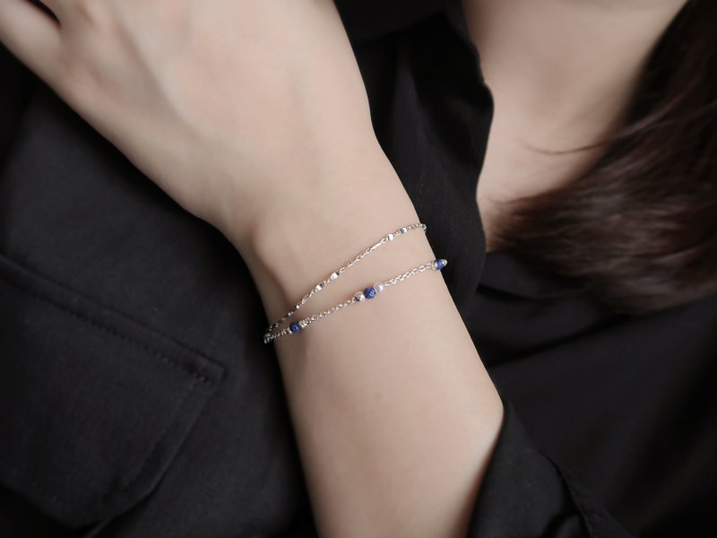 925 sterling silver dots of starlight lapis lazuli pearl letter engraving bracelet free gift packaging - สร้อยข้อมือ - เงินแท้ สีน้ำเงิน