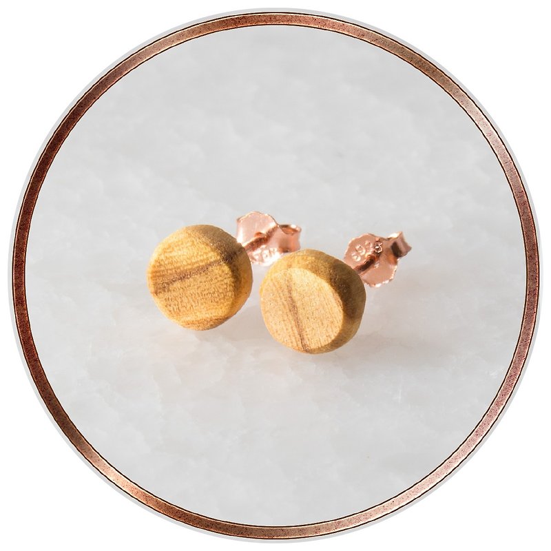 經典款圓形單扣橄欖木耳環-925純銀單顆耳扣式耳針 - 耳環/耳夾 - 純銀 橘色