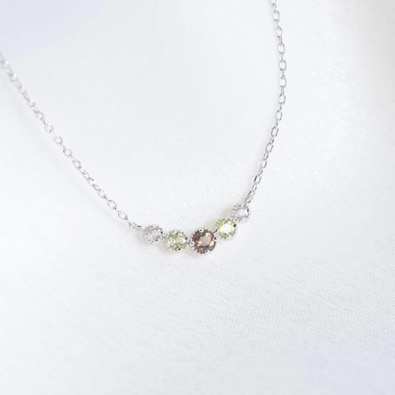 Stone white crystal citrine 925 sterling silver smile row diamond design necklace - สร้อยคอ - คริสตัล สีเงิน