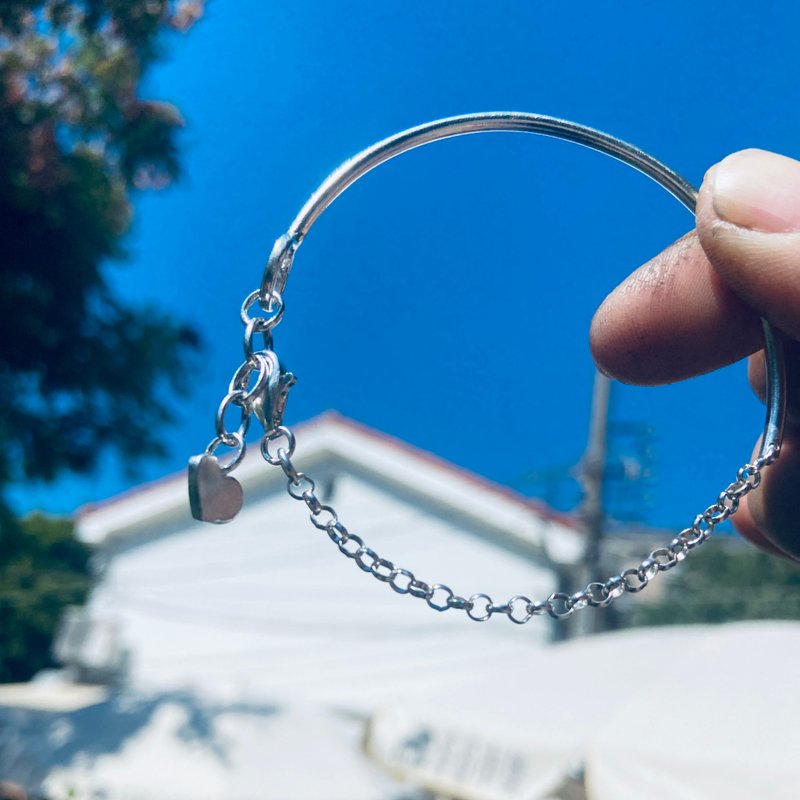 Sterling Silver Bracelet Half Ring Half Chain Slim Section Name S213 - สร้อยข้อมือ - เงินแท้ 