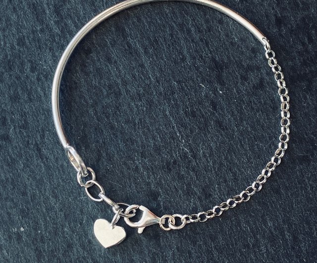 Sterling Silver Bracelet Half Ring Half Chain Slim Section