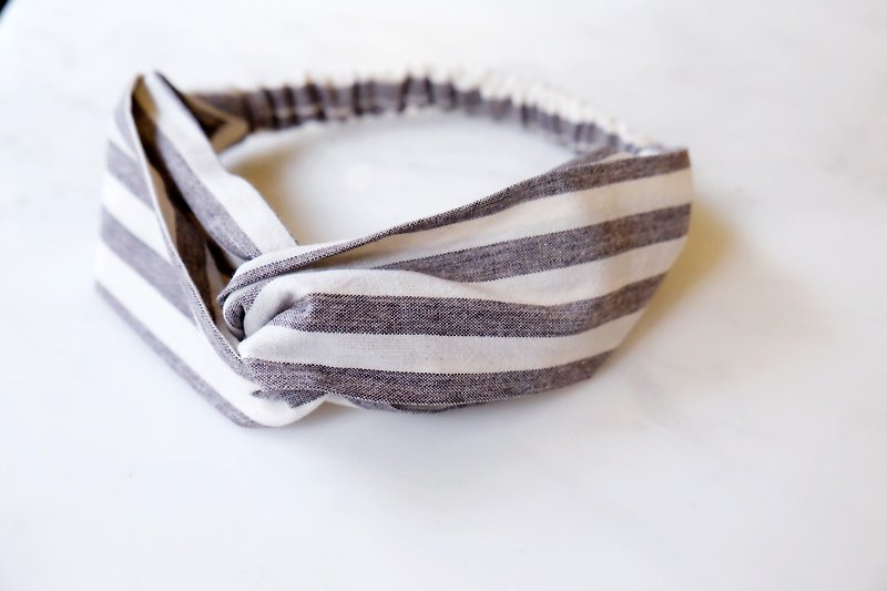 //Hairband//Field Striped Coffee White - Hair Accessories - Cotton & Hemp Multicolor