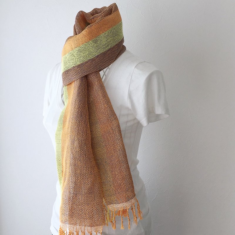 [Cotton and Linen] Unisex Hand Woven Stole Orange and Purple - Knit Scarves & Wraps - Cotton & Hemp Orange