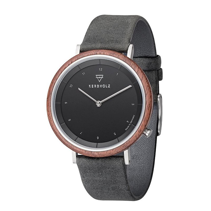 KERBHOLZ-Log Watch-SLIM-Walnut-Dark Grey (40mm) - นาฬิกาผู้หญิง - หนังแท้ สีเทา