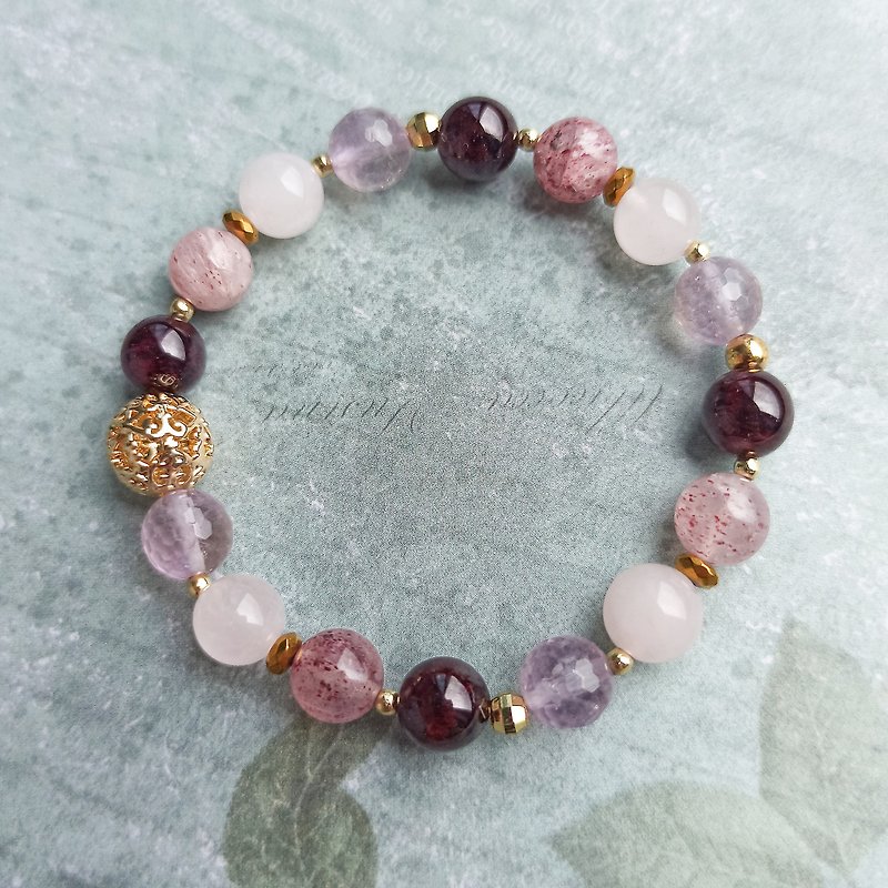 草莓晶 石榴石 粉晶 女性調理 水晶手鍊 Strawberry crystal garnet healing bracelet for women health