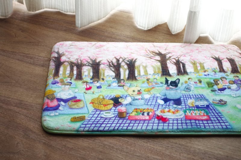 彩繪法鬥Bruni and Gumby's絨毛地墊【櫻花野餐】 - 被/毛毯 - 其他材質 粉紅色