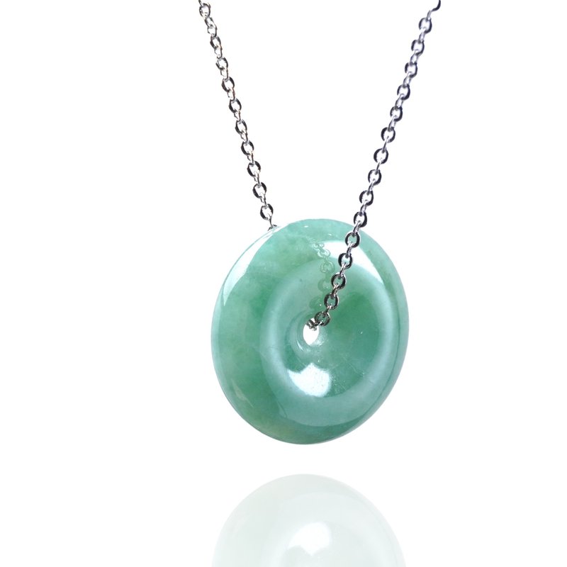 【願‧平安】冰飄綠花翡翠平安扣項鍊 | 天然緬甸翡翠A貨 | 送禮 - 吊飾/掛飾 - 玉石 綠色