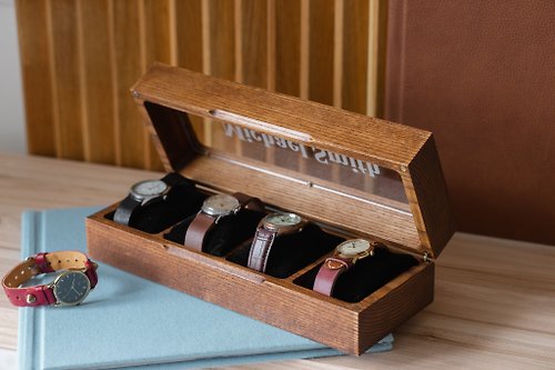WOODPRESENTS Wood watch box for man woman Engraved watch storage organizer Handcrafted box