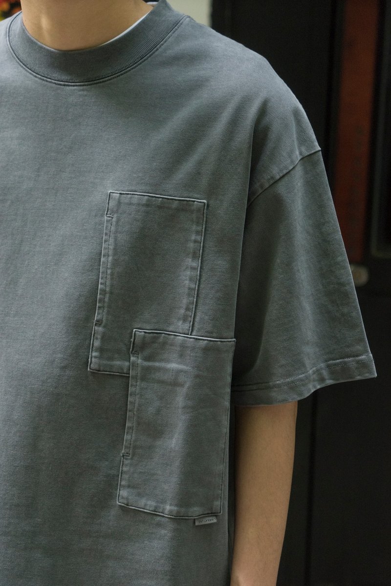 Pocket T-shirt 重磅夏季日系潮流工裝口袋純色寬鬆休閒短袖T恤 - 男 T 恤 - 棉．麻 多色