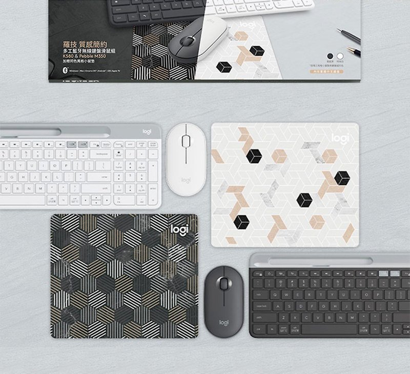 K580 + M350 Wireless Bluetooth Keyboard and Mouse Gift Box Set with Same Color Mouse Pad (White/Black) - อุปกรณ์เสริมคอมพิวเตอร์ - พลาสติก 