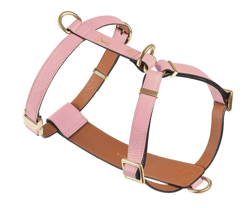 Furri Tail Handcraft Engraved Leather Dog Harness - Pink - Collars & Leashes - Genuine Leather Pink