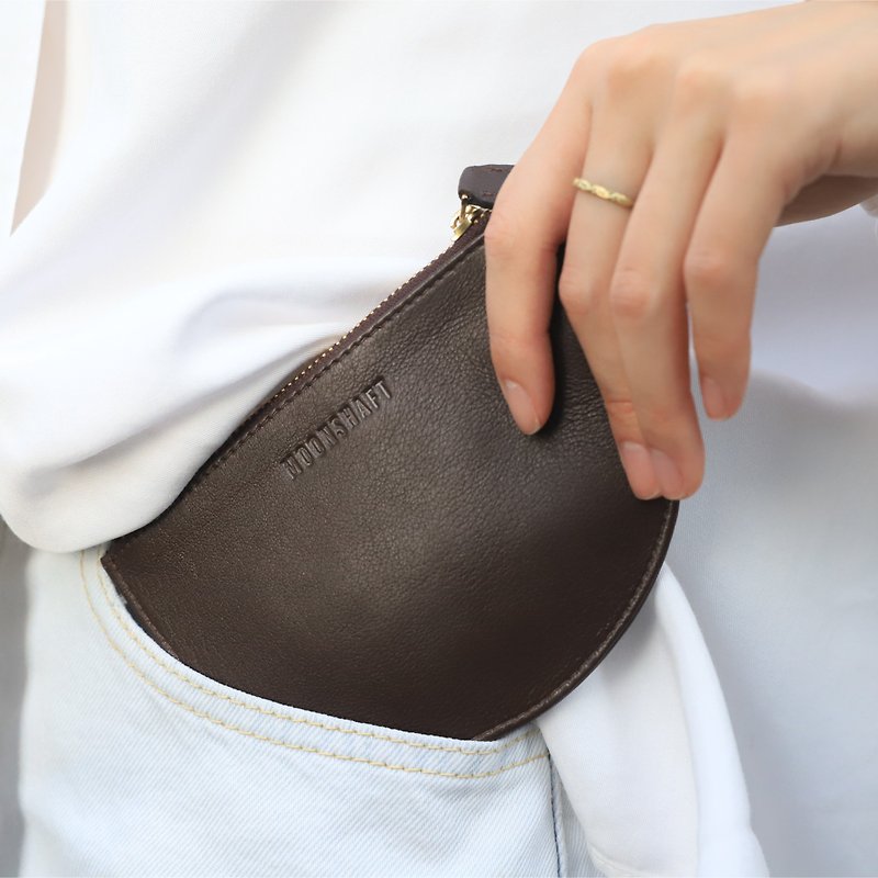 Moonshaft Full grain mountain goat leather Half Moon Coin Purse - Coin Purses - Genuine Leather Black