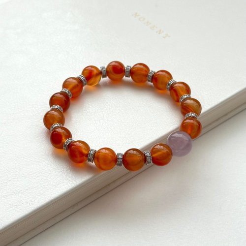TH JEWELERY 【巨蟹獅子座|7月】紅瑪瑙薰衣草紫晶環鍍銀手鏈 正面自信貴人