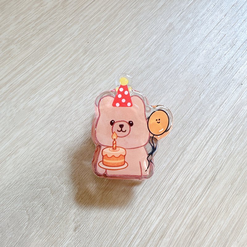 生日快樂林檎小熊 壓克力磁鐵夾 - 磁鐵 - 壓克力 橘色
