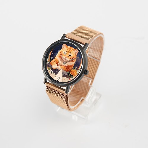 需有其錶旗艦店 原創設計錶款專賣 需有其錶原創 愛睏橘貓藝術防水米蘭磁吸手錶 中性錶 女錶 客製化