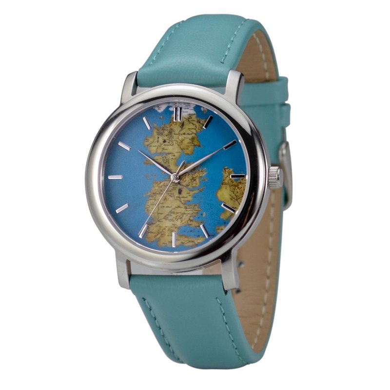 Nameless Westeros-Map Watch Blue Face - Unisex - Free shipping worldwide - นาฬิกาผู้ชาย - โลหะ สีน้ำเงิน