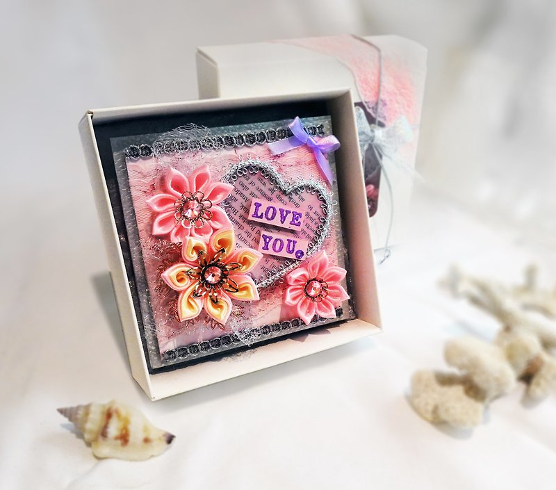 Valentine's Day Love You Ribbon Preserved Flower Card Gift Box (Valentine's Day, Mother Card, Universal Card) - Cards & Postcards - Plants & Flowers Pink