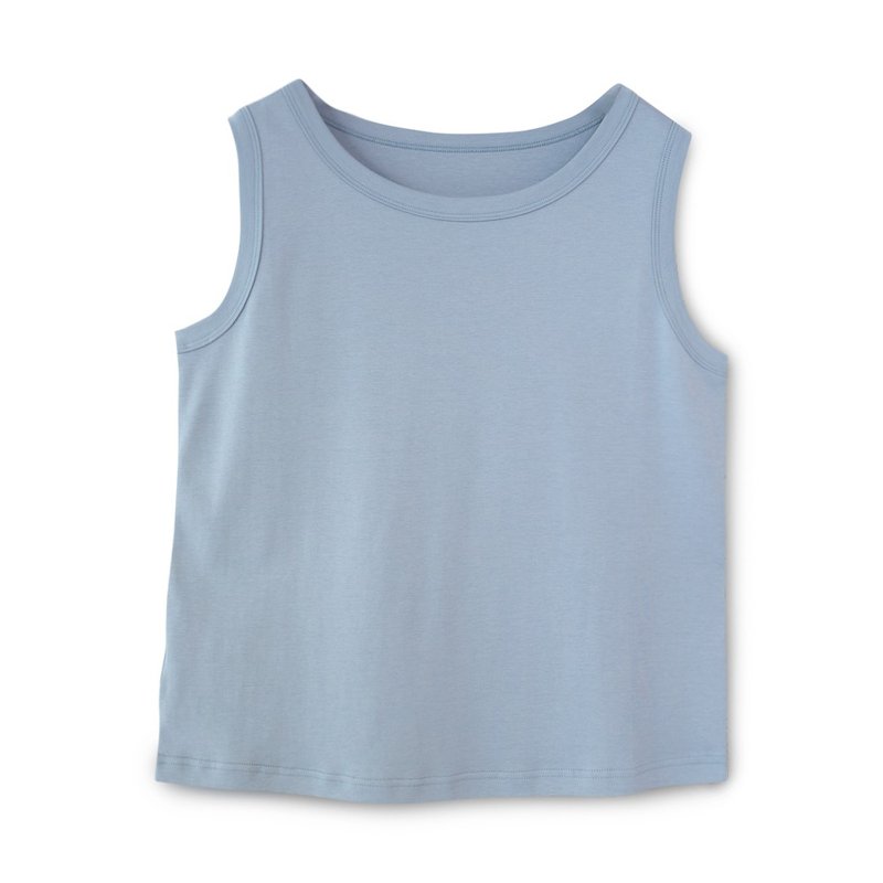 【Simply Yours】Round neck cotton vest blue F - Women's Vests - Cotton & Hemp Blue