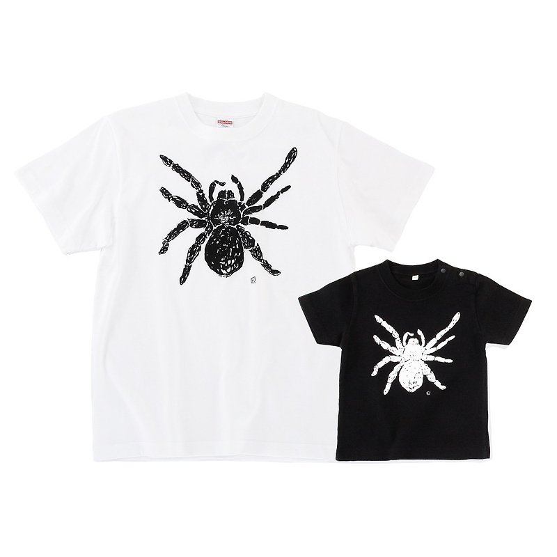親子コーデ タランチュラ 蜘蛛 spider メンズ ベビーキッズ tシャツ ２枚セット White Black - 親子裝 - 棉．麻 白色