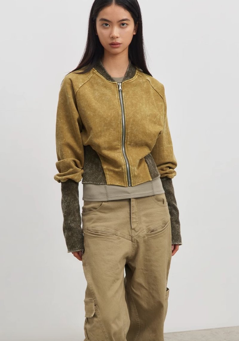 Vintage Pull-in Hoodie Jacket 復古收腰衛衣外套 - 女大衣/外套 - 其他材質 黃色