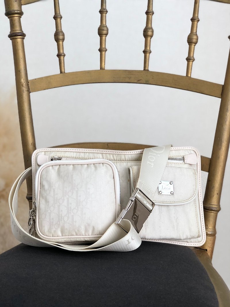 [Direct from Japan, branded used bag] Christian Dior Trotter body bag, waist bag, shoulder bag, off-white vintage 8crjb3 - Messenger Bags & Sling Bags - Nylon White