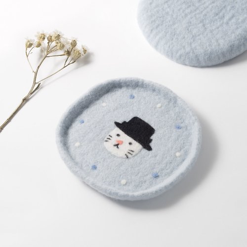 眼鏡貓先生 MikanSan 羊毛氈置物盤/杯墊 - 雪人米米 全手工 原創設計