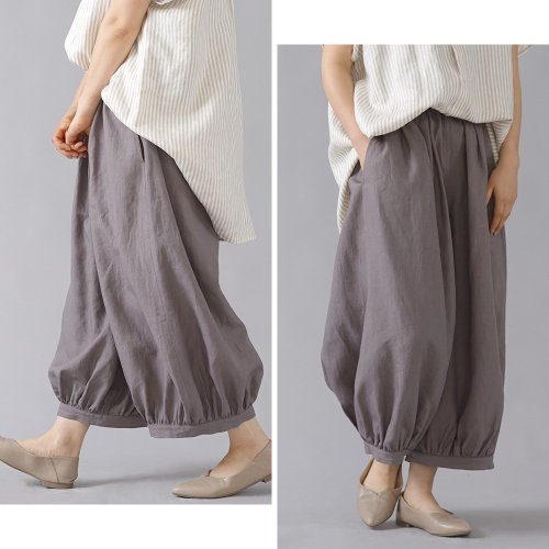 wafu --Ama 褲子 Linen Harem Pants / Mink b005j-cnz1 - Shop